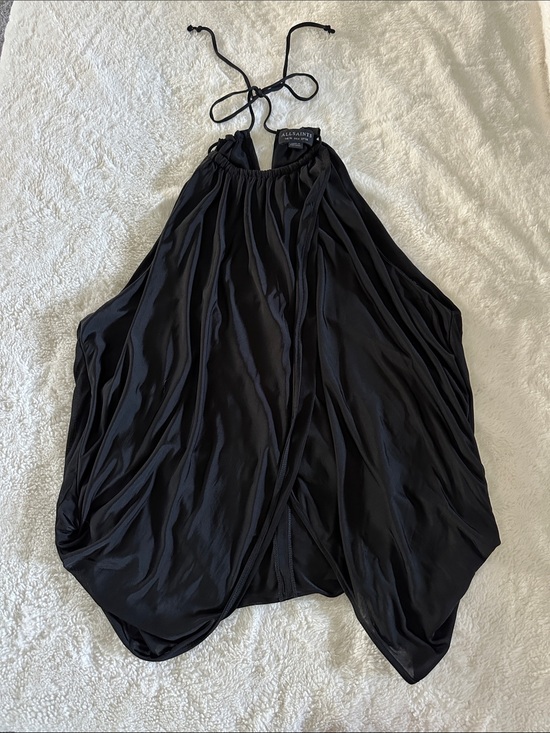 All Saints Tops - AllSaints Black Halter Tie Gathered Neck Top